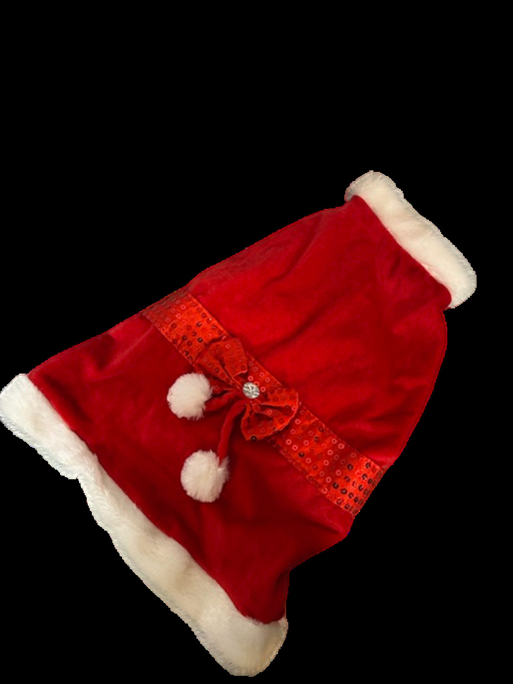 Mrs. Claus Santa Outfit Red White Fur Sequin Bow Small Dog Costume Sz L